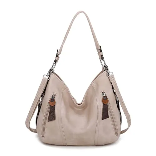 OBC Damen Tasche Shopper Tote Bag Hobo Crossbody (Beige) - Damen-Shopper mit edler Lederoptik, vielseitig tragbar als Handtasche oder Umhängetasche. Platzwunder mit mehreren Fächern für optimale Organisation, ideal für Alltag und Reisen.