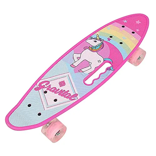 Skateboard, Mini-Cruiser, Kugellager ABEC-7, 61 cm, Komplettes Skateboard, mit leisen LED-Rädern, blinkend, für Mädchen, Jungen und Anfänger (Rosa)