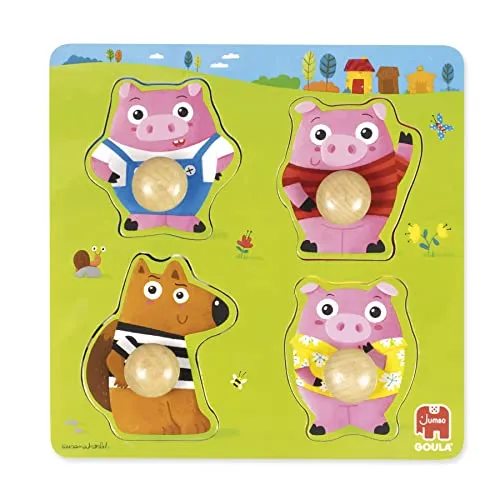 Goula - Die 3 kleinen Schweinchen Puzzle - Holzpuzzle für Kinder - von 1-2 Jahren
