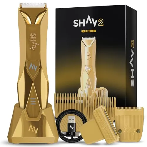 Intimrasierer Mann Shav 2 Gold, Elektrischer Rasierer Herren, Haarschneider, Bodygroomer, Haartrimmer Herren, Körperhaartrimmer, Körperrasierer, Nass-und Trockengebrauch, IPX7 | Limited Edition