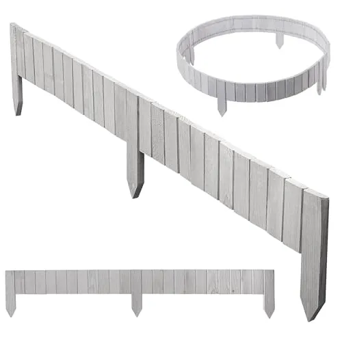 KADAX Rasenkante aus Holz, 114 x 10 cm, Beeteinfassung, Beetumrandung, Flexibler Holzzaun, Gartenzaun, Zaun für Garten, Beetbegrenzung Flexible, Mähkante Rollborder (Weiß)