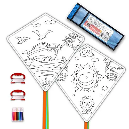 Mint's Colorful Life DIY Drachen für Kinder Drachenherstellungs-Set Bulk, Dekorieren Maldrachen Party Pack, weiße Diamantdrachen Kits(2er-Pack fertig zum Färben - Schiff-Sonne)