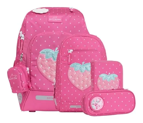 Beckmann Active Air FLX - 6-tlg. Set - Strawberry Koffer24 - Das ideale Schulrucksackset für Grundschüler! Mit praktischem Regenschutz, erweiterbarem Volumen und innovativem Rückensystem für besten Tragekomfort. Perfekt für den Schulstart!