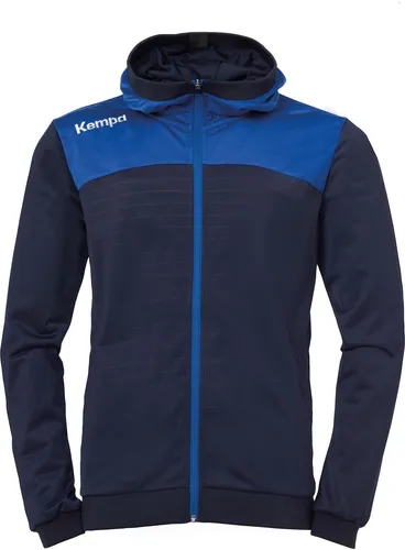 Kempa EMOTION 2.0 KAPUZENJACKE, marine/royal - Sportjacke für Kinder mit optimaler Passform und atmungsaktivem Material. Ideal für Training und Freizeit, ausgestattet mit Kapuze und seitlichen Zip-Taschen für zusätzlichen Stauraum.