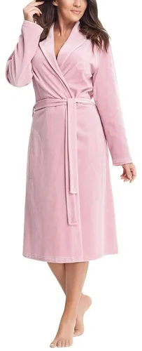 Aquarti Damen Velours Bademantel Nicki – Puderrosa XXL - Bademäntel für Damen, weicher Velours mit eleganter silberner Stickerei, perfekt für entspannte Momente zu Hause.