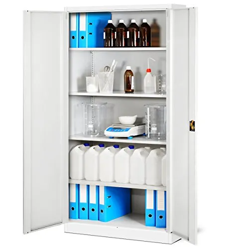 Jan Nowak Aktenschrank C001H - Abschließbarer Büroschrank aus Stahl - Büro-Aktenschrank mit 4 verstellbaren Fachböden, ideal für sichere Aufbewahrung von Akten und Unterlagen. Robuste Stahlblechkonstruktion, pulverbeschichtet in Weiß, schützt vor unbefugtem Zugriff.