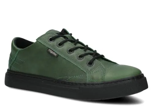 nagaba - Sneaker Herren - Leichte Halbschuhe Herren - Echtleder - Flache Schuhe, Sportschuhe, Bequeme Schnürschuhe, für Herbst, Frühling - Lederschuhe für Männer, Jungs - Modell 411 - Grün - 43