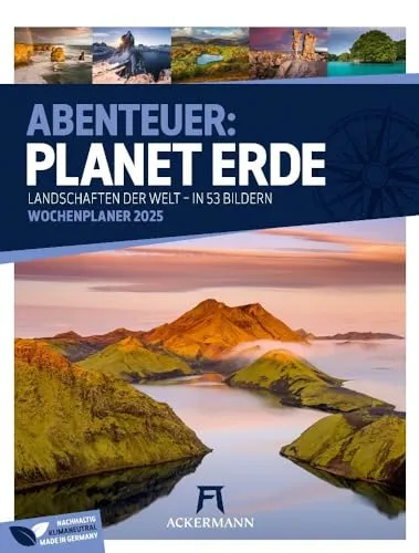 Planet Erde - Wochenplaner Kalender 2025, Wandkalender im Hochformat (25x33 cm) - Wochenkalender Landschaften aus aller Welt mit Rätsel und Sudokus - Blauer Planet