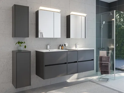 Magnolia Home Badmöbel-Set Badmöbelset Taifun 150cm 5tlg mit 2x Spiegelschrank & 2x Badschrank gr