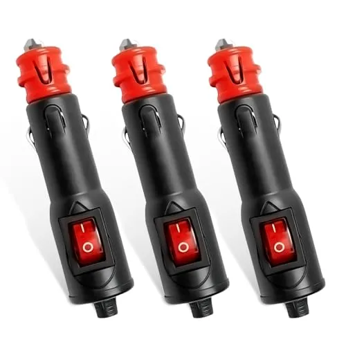 mizikuu 3 Stück Zigarettenanzünder Stecker, 12V Auto Zigarette Leichtere Sockel 10A Sicherheits-Universalstecker mit Schalter Zigaretten Leichterstopfen für Auto LKW PKW Motorrad