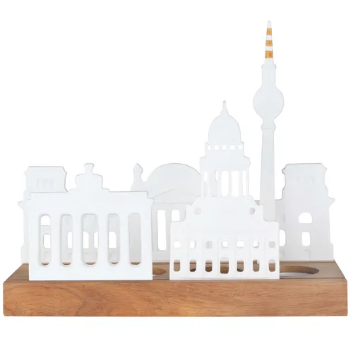 räder Teelichthalter Stadtsilhouette Berlin - Nussknacker Teelichthalter aus mattem Porzellan mit Akazienholzsockel, bringt die Berliner Wahrzeichen stilvoll zur Geltung und sorgt für eine gemütliche Atmosphäre.