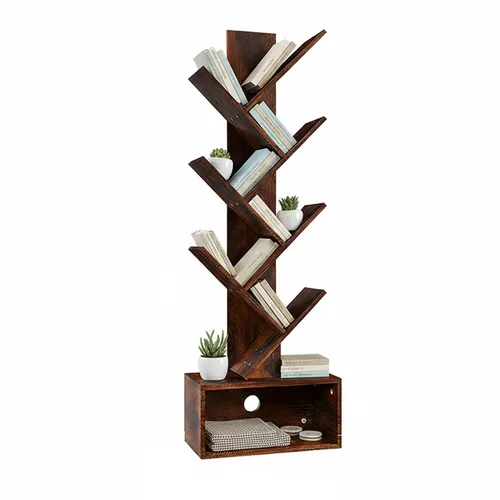 relaxdays Bücherregal 6 Ebenen Baum Design Vintagebraun - Modernes Bücherregal im einzigartigen Baum-Design mit 6 Ebenen für platzsparenden Stauraum. Ideal für Bücher und Deko, mit praktischem Sockelfach für Technik. Perfekt für kleine Räume und pflegeleichtes MDF.
