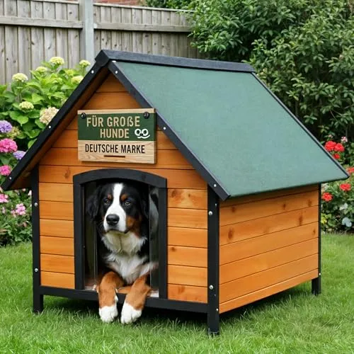 zooprinz Premium Hundehütte Luna - Wetterfestes Vollholz mit Öffnungsdach - Hundehütte aus wetterfestem Vollholz, ideal für draußen. Mit öffnungsbarem Dach und Lamellentür für einfache Reinigung und optimalen Schutz vor Witterung.