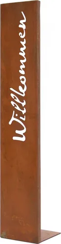 levandeo Stele Willkommen - Garten-Deko Rost - Gartenstatuen aus robustem Eisen im trendigen Rostdesign, 75 cm hoch mit aufwendig ausgestanztem Schriftzug