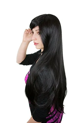 Prettyland Damen Schwarz 80cm lange Volumen Langhaar-Perücke Glatt Natürlich Dicht Cosplay Wig C332