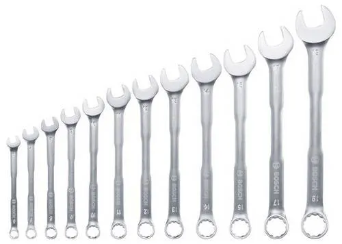 Bosch Home and Garden 1600A02Z9D Kombi-Schlüsselset 12-tlg. - Werkzeug-Sets mit 12 hochwertigen Chrom-Vanadium-Schlüsseln, die ISO-Standards übertreffen. Ergonomisches Design für optimale Kraftanwendung und praktischer Organizer für einfache Aufbewahrung.