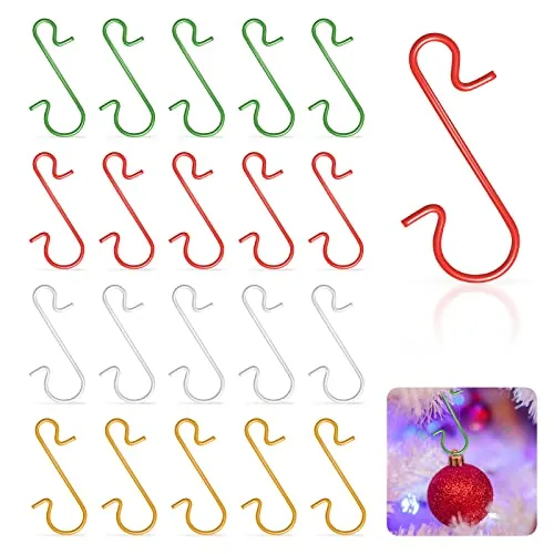 Yisscen Kugelaufhänger für Christbaumkugeln, S Haken Klein für Weihnachtsbaumschmuck, 120 Stück Schnellaufhänger für Weihnachtskugel, Deko Anhänger, Edelstahl, 4 Farben(02)