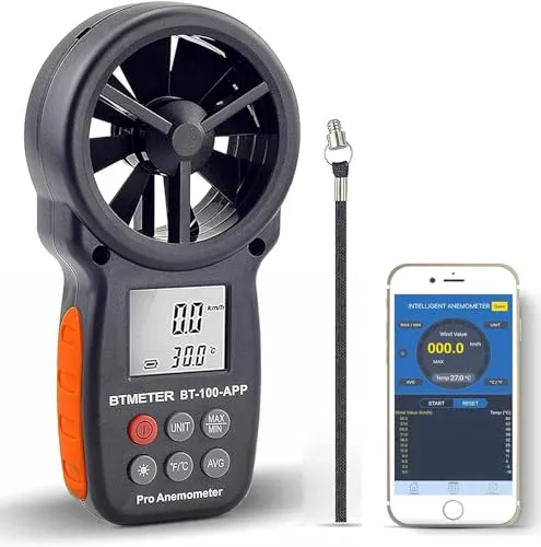 BTMETER Anemometer Bluetooth Wireless Handheld, BT-100APP Digital Windmesser CFM Messgerät, LCD Wind Speed Meter Gauge, Windgeschwindigkeit Temperatur Wind Chill Tester