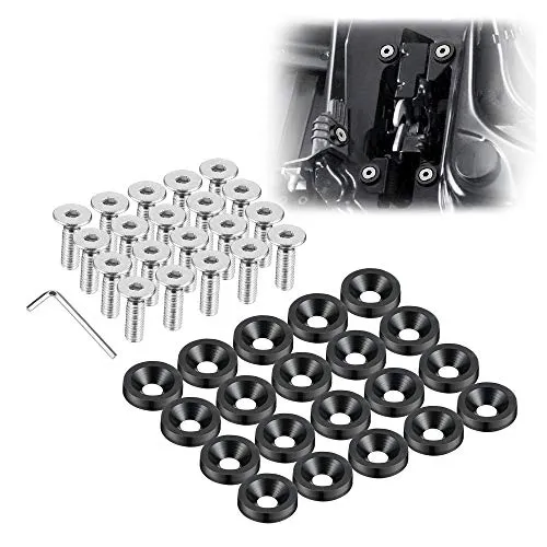 Enmoo 20 Stück Billet Aluminium Kotflügel-Scheiben-Unterlegscheiben-Bolzen Motorraum Dress Up Fastener Kit Lisence Plate Decor Bolzen M6 Bolzen Schrauben Zubehör (schwarz)