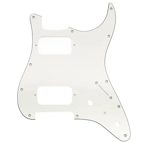 Musiclily Pro 11 Löcher ST Schlagbrett HH Gitarren Pickguard mit Runde Ecke 2 Unbedeckter Humbucker 2 Potis Mini Schalter Aussparungen für Fender Squier Strat Style E-Gitarre, 3-lagig Aged White