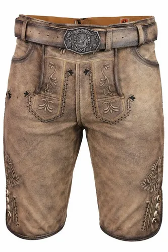 Maddox Trachtenlederhose Hopfensee Herren - Herren-Trachtenlederhose aus 100% Leder, strapazierfähig und ideal für das Oktoberfest, mit Gürtelschlaufen und praktischen Taschen.