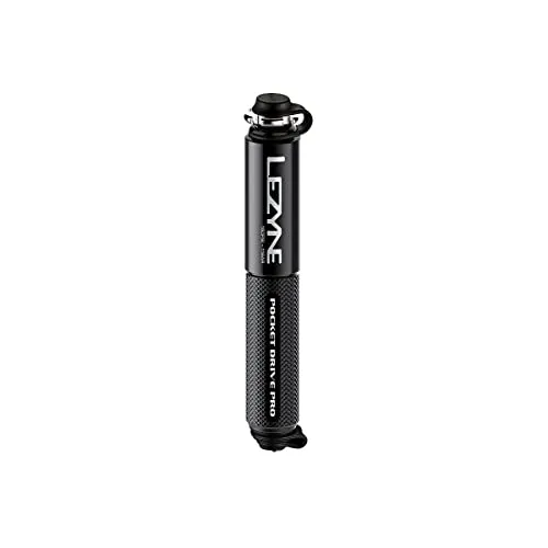 Lezyne Pocket Drive Pro Minipumpe Schwarz 140 mm - Luftpumpen, kompakte und leichte Hochdruckpumpe mit 160 psi, ideal für unterwegs, aus robustem CNC-gefrästem Aluminium mit rutschfestem Griff und integrierter Ventilwerkzeug.