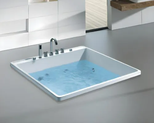 Wellnesspool Whirlpool Blubberbad 135x135 cm - Quadratisches Erholungsbecken für 2 Personen mit 8 Düsen. Ideal für entspannende Stunden im Badezimmer. Aus robustem Acryl und mit moderner Optik.