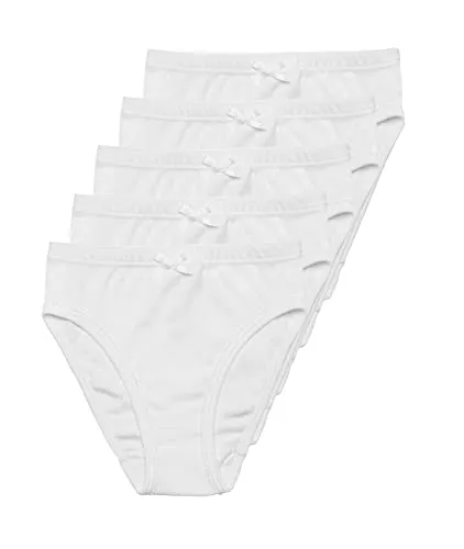 HAASIS BODYWEAR, Mädchen Slip GOTS zertifiziert 5er Pack, Feinripp, reine Bio Baumwolle, Made in Europe, Größe:116, Farbe:weiß