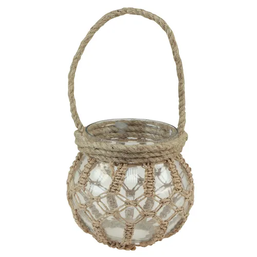 Produktbild Makramee Glas Deko Hängedeko Glastopf Ø16cm H29cm Blumenampel LED-Windlicht