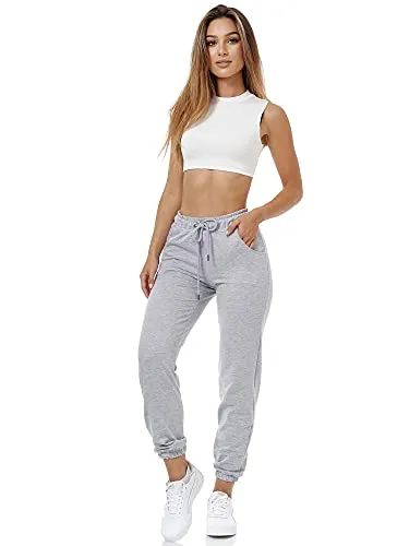 Tazzio Damen Jogginghose Trainingshose Regular Fit Sporthose Jogging Sport Freizeit Hose F300 (L, Grau)