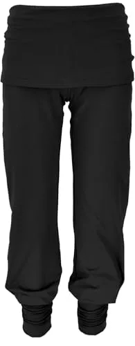 GURU SHOP Yoga-Hose mit Minirock - Schwarz, Damen, Baumwolle, Size:L - Yoga-Hosen für Damen mit extralangen Beinbündchen aus weicher Bio-Baumwolle und femininem Minirock, ideal für Yoga und Freizeit.