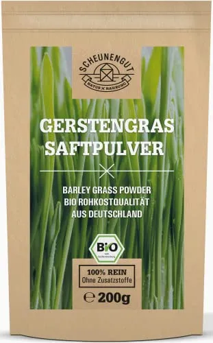 Scheunengut® Bio Gerstengrassaft Pulver 200 g - Nahrungsergänzungsmittel mit wertvollen Nährstoffen, ideal zur Unterstützung des Wohlbefindens. 100% bio und natürlich!
