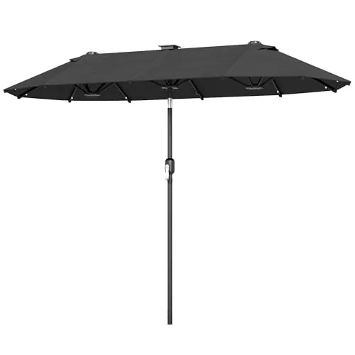 Outsunny Doppelsonnenschirm 292x150 cm - Grau - Sonnenschirme, großer Sonnenschutz mit neigbarem Design und integriertem Solarmodul für stimmungsvolle LED-Beleuchtung – perfekt für Gartenpartys!