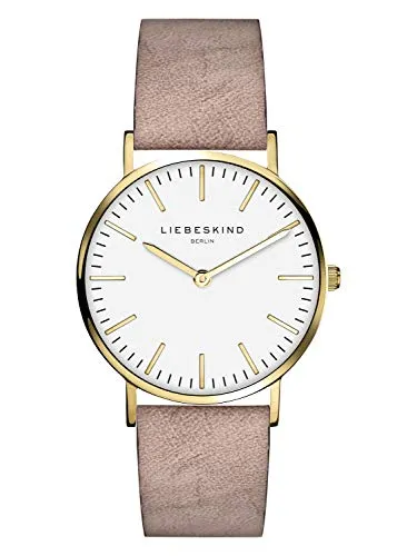 Liebeskind Berlin Armbanduhr LT-0084-LQ IP Gold rosa - Elegante Damenarmbanduhr mit Edelstahlgehäuse und hochwertigem vintage Lederband, ideal für jedes Outfit. Wasserdicht bis 5 bar und mit Easy-Change-System für einfachen Bandwechsel.
