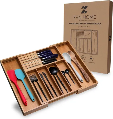 ZEN HOME - smart living - Besteckkasten ZEN HOME Bambus Besteckkasten für Schubladen mit Messerblock, ausziehb