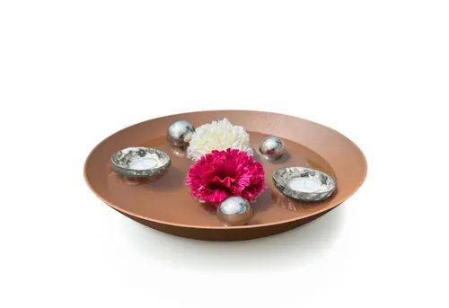 matches21 HOME & HOBBY Wasserspiel Miniteich Set Schale in Rost, Schwimm Teelichter Ø 35 cm Silber, (6 tlg), Komplettset mit Schwimmkugeln aus Edelstahl