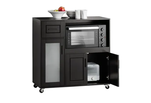 SoBuy Sideboard FSB78 - Küchenwagen auf Rollen - Praktisches Sideboard für die Küche mit 2 Einlegeböden und einer Glastür. Ideal für platzsparende Aufbewahrung und einfach zu montieren.