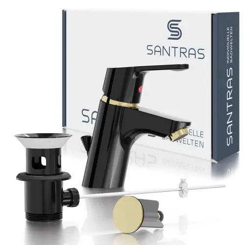 SANTRAS® Waschtischarmatur Magis Schwarz/Gold – Komplettset in gold von Santras