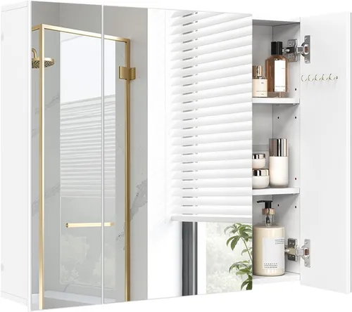 EUGAD Spiegelschrank (1-St) mit 3 Türen mit verstellbaren Einlegeböden und Haken