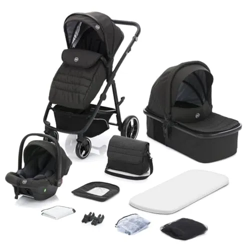 Fillikid 3-1 Kombi-Kinderwagen-Set Fill Jaguar - Vielseitiges Kinderwagen-Set mit Sportsitz, Babywanne und Babyschale - ideal für Eltern auf der Suche nach Komfort und Sicherheit in elegantem Dunkelgrau Melange.