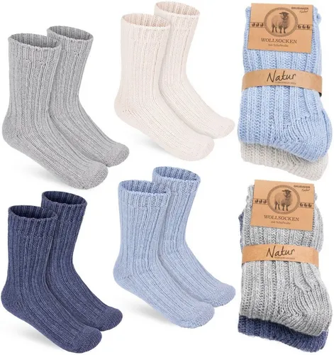 BRUBAKER Socken Kinder Wollsocken - Warme Wintersocken für Jungen und Mädchen (4-Paar, 4er-Pack) Flauschiges Socken Set mit Schafwolle - Winter Kindersocken
