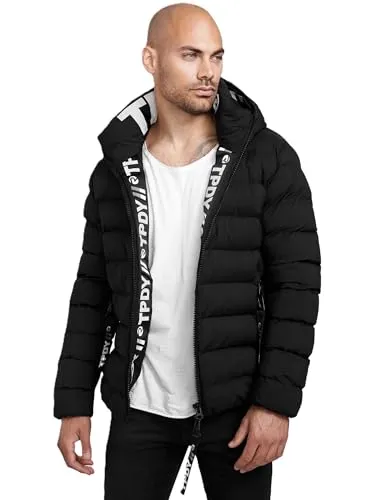 trueprodigy Herren Winterjacke Neo - Casual Puffer Jacket - Stylische warme gefütterte Steppjacke - Marken Jacke mit Reißverschluss und Kapuze matt Schwarz