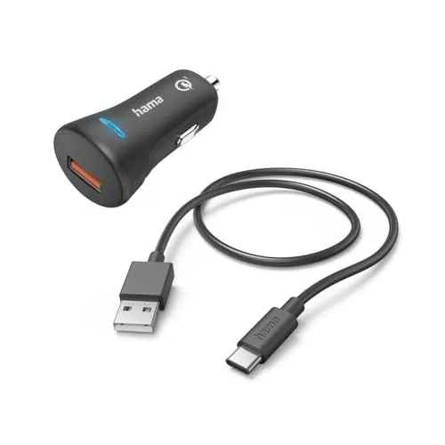 Hama Schnellladegerät für Auto, 19,5 W (Schnellladegerät für Zigarettenanzünder, USB mit USB-A auf USB-C Ladekabel, 1,5 m, Qualcomm Quick Charge 3.0, 19,5 W) Schwarz