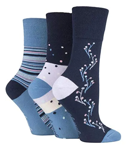 Gentle Grip - 6er Pack Damen Baumwolle Ohne Gummibund Socken | Socken mit Bunt Elegant Motiv (37/38, SOLRH215)