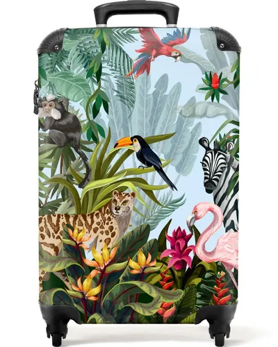 NoBoringSuitcases.com© Kinderkoffer Dschungel - 4 Rollen Trolley für Jungen und Mädchen - Koffer für Kinder mit fröhlichem Dschungelmotiv, ideal als Handgepäck mit 36 Litern Stauraum und nur 2,6 kg Gewicht – perfekt für den nächsten Familienurlaub!