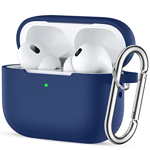 Easuny Hülle für AirPods Pro 2/1 Schutzhülle 2022/2019, Weiches Silikon Stoßfeste Schutzhülle Kompatibel für Apple AirPods Pro 2. Generation Case, mit Karabiner [Front-LED Sichtbar] - Navyblau