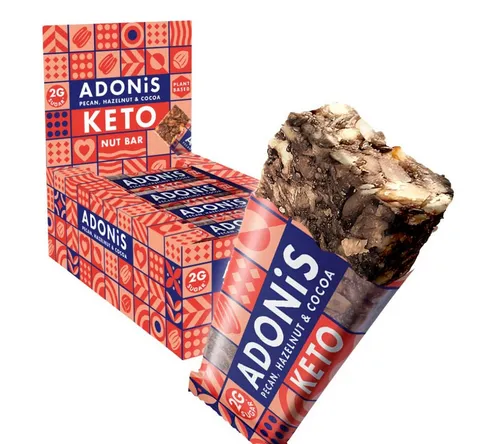 Adonis Keto Riegel Pekannuss & Schokolade 16x 35g, Vegan & 100% natürlich Kapseln, 560 g, ow Carb Bar und Low Sugar Snack Glutenfrei, ohne Zuckerzusatz