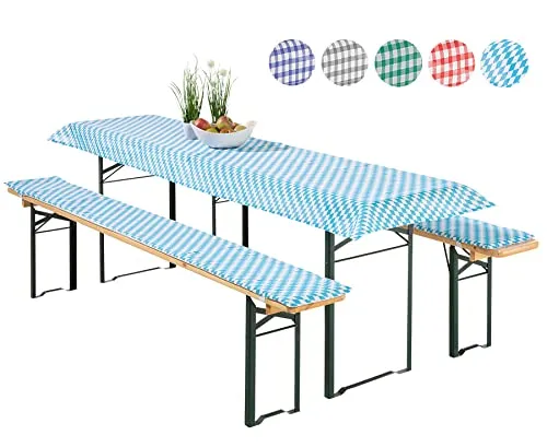 heimtexland ® Auflagen Set Bierzeltgarnitur 3-teilig - Bankauflagen für Bierzeltgarnitur im bayrischen Design, strapazierfähig und pflegeleicht, ideal für Oktoberfest und Gartenpartys.