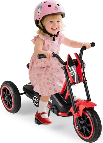 COSTWAY Kinder Dreirad, Kinderdreirad mit Motorrad-Design, 3 robusten Rädern, Fußpedalen&Lenker, Kinderlaufrad für Kinder 3+, bis 30 kg (Rot)
