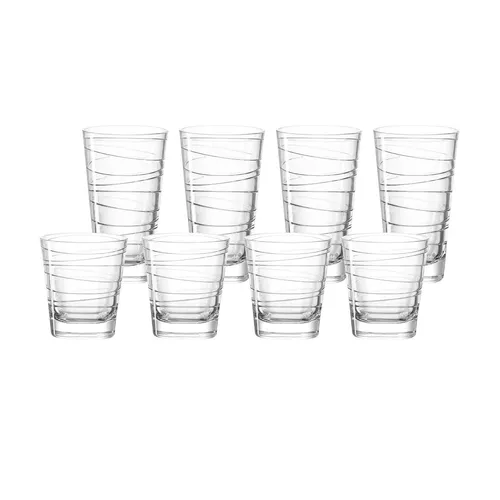 Leonardo Becherset Vario Struttura, 8-teiliges Trinkgläser-Set - Wassergläser-Set mit 4 Saft- und 4 Wassergläsern, spülmaschinengeeignet und mit einzigartigem Innenrelief für faszinierende Lichtreflexionen.